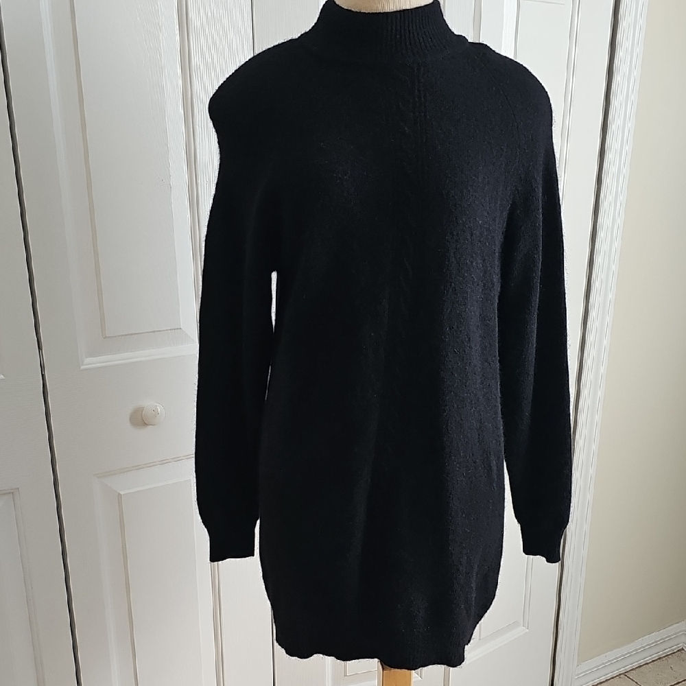 Classic Black‎ Women's Sweater Tunic Mini Dress. Large. Lambs Wool, Angora.